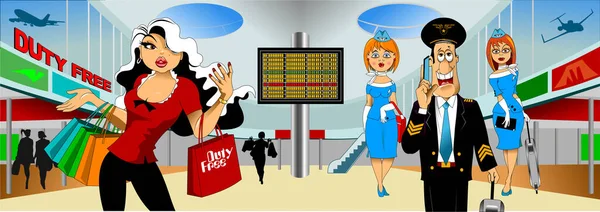 Las Mujeres Hacen Una Compra Duty Free Vector Ilustratio — Vector de stock