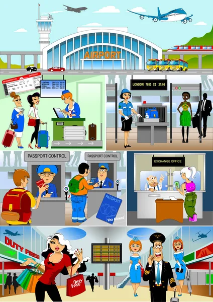 Aeropuerto Juego Infografía Con Gráficos Otros Elementos Ilustración Vectorial — Vector de stock