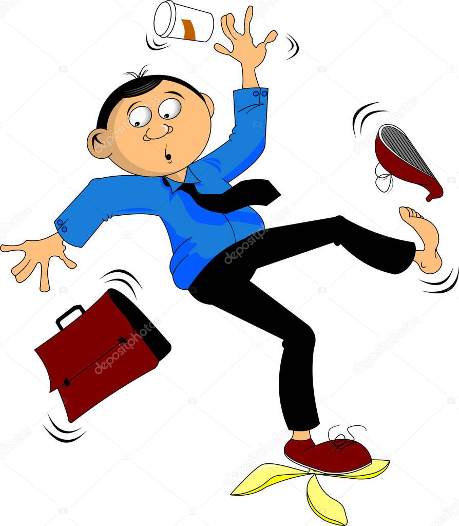 Cartoon of a man slipping and spilling his coffee, vector and illustratio