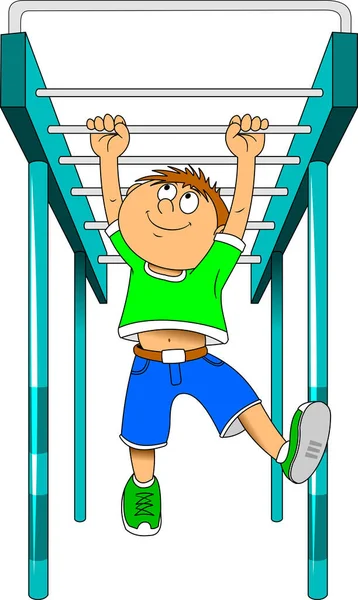 Ilustração Vetorial Menino Fazendo Exercícios Pull Ups — Vetor de Stock