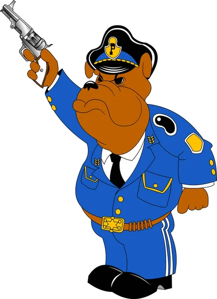 Politiehond Blauw Uniform Met Een Pistool Zijn Poot Vector — Stockvector