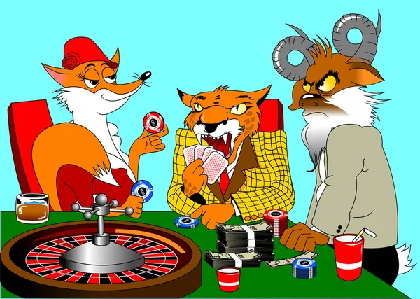 Rotfuchs Orangefarbener Leopard Und Ziege Pokern Casino — Stockvektor