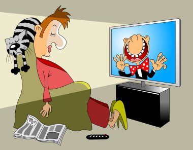 Adam TV 'nin önündeki koltukta uyuyakalmış.