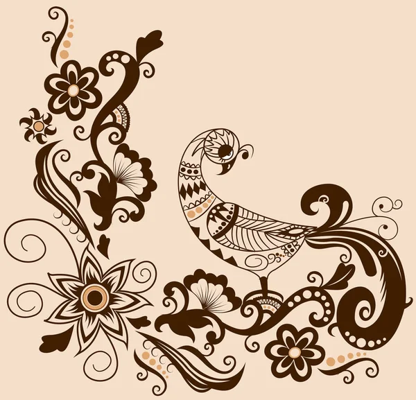 Pájaro Mágico Una Hermosa Flor Fondo Ilustración — Vector de stock