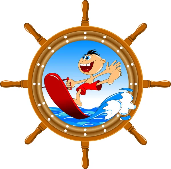 Wiel en waterskiën — Stockvector