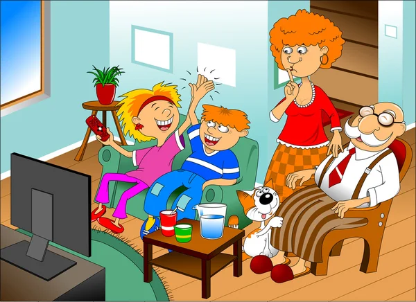 Familia viendo tv — Vector de stock