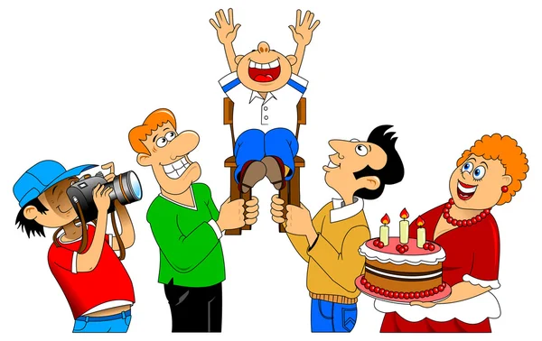Família em uma festa de aniversário — Vetor de Stock
