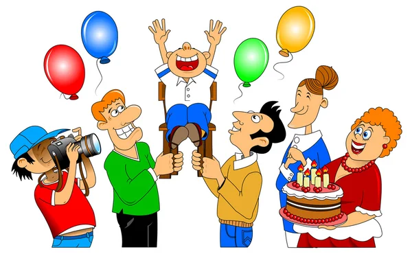 Family at a birthday party — Stock Vector