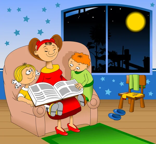 Maminka čtení knih pro děti — Stockový vektor