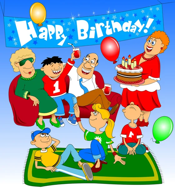 Cartoon people celebrating  birthday — Stock Vector
