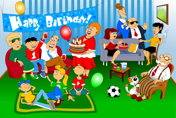 Cartoon people celebrating   birthday — Stock Vector