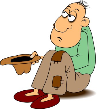 Beggar in holey pants