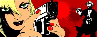 woman and man with guns