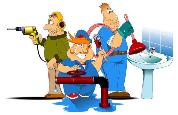 Drei Männer im Sanitärbereich — Stockvektor