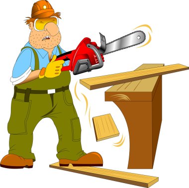 Yeşil tulum elektrikli testere ile çalışma