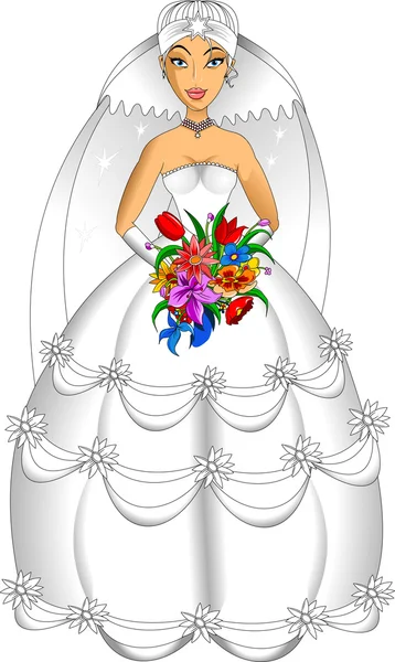 Beautiful bride in a white dress — Stock Vector