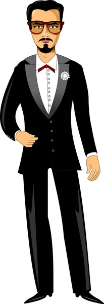 Young groom in black tuxedo — Stock Vector