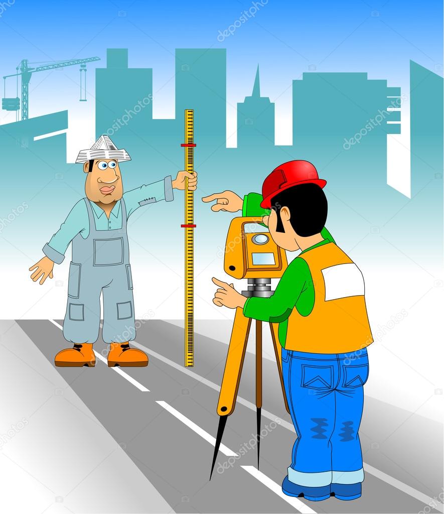 surveyor measures the road with a theodolite