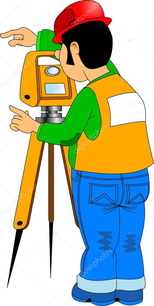 surveyor measures the road with a theodolite