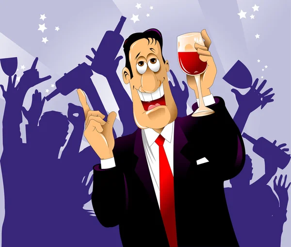 Despedida de soltero, hombre con una copa de vino — Vector de stock