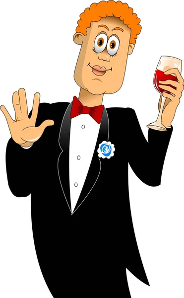 Amigo del novio con copa de vino — Vector de stock