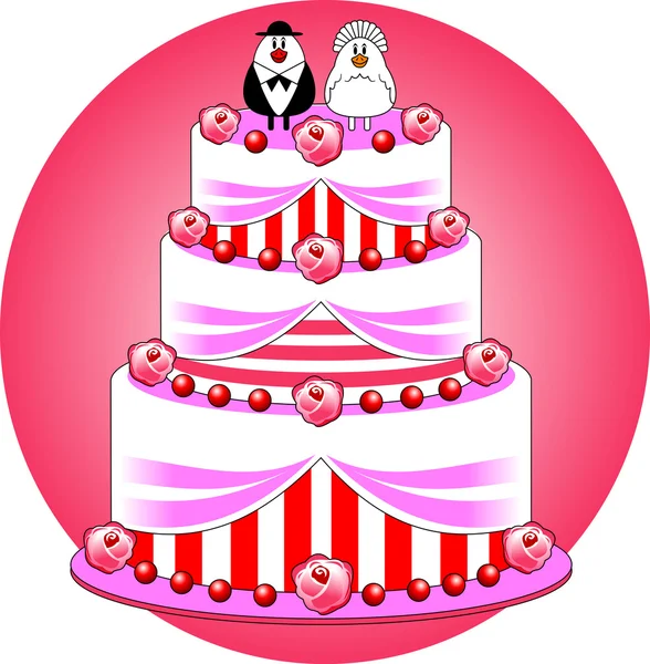 Wedding cake versierd met rozen, kersen — Stockvector