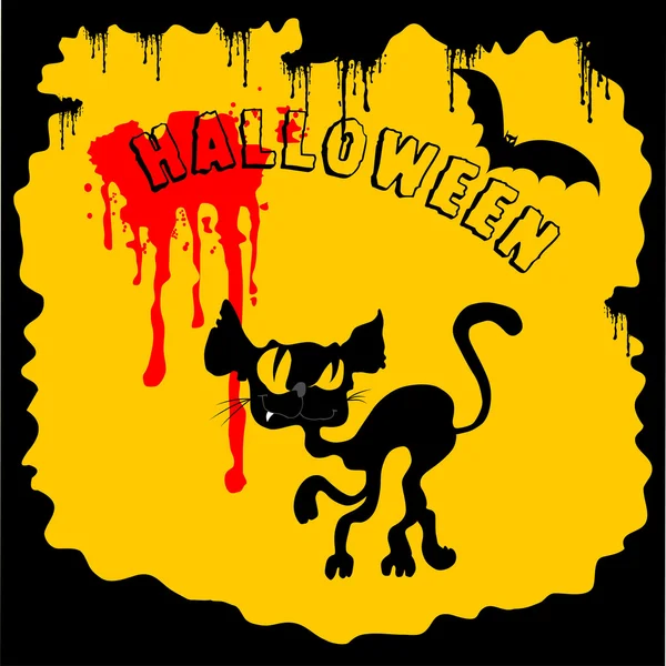 Convite de Halloween com gato —  Vetores de Stock