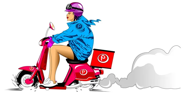 Girl  on a motor scooter — 图库矢量图片