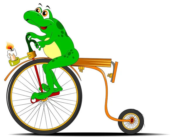 Funny frog on bicycle — Stock Vector