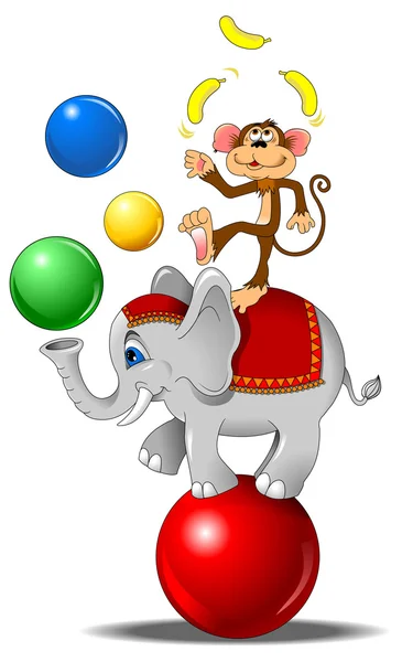 Elephant and monkey in circus — Stock Vector