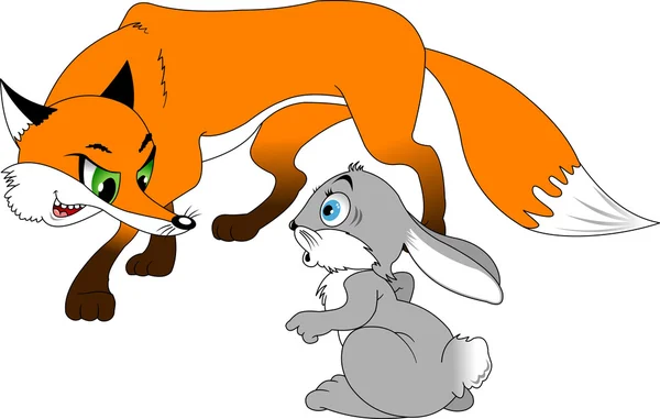 Sly red fox and scared rabbit — Stock Vector