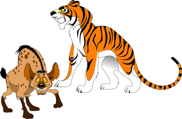 Tigre grande y la hiena enojada — Vector de stock