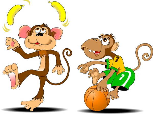Мавпа жонглювання двох жовтих бананів — стоковий вектор