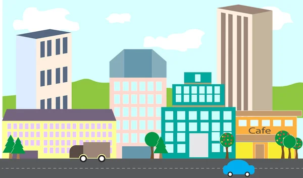 Stadt-Infografik-Set mit Häusern, Autos, Bäumen und anderen Elementen. — Stockvektor