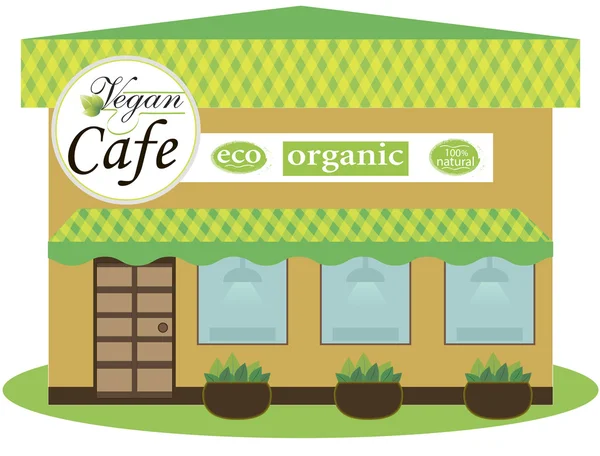 Fassade eines veganen Cafés. Hintergrund flaches Design Vektor Illustration. — Stockvektor