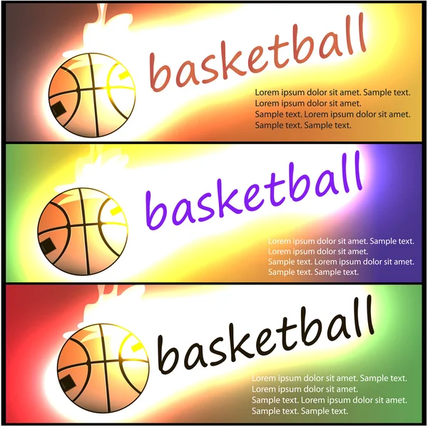 Set of basketball banners. Flaming basketball. — Stock Vector