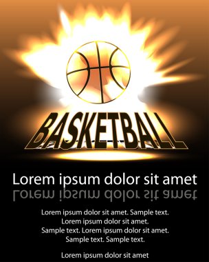 Poster basketbol topu alevler ve ışıklar siyah backgr karşı