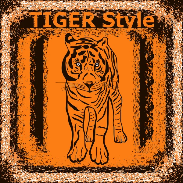 Trademark with tiger. Tiger label design with hand drawn tiger f — Stock Vector