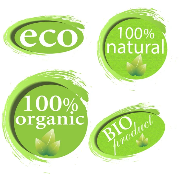 Green, eco, bio and organic labels and stickers on a white background. — Stock Vector