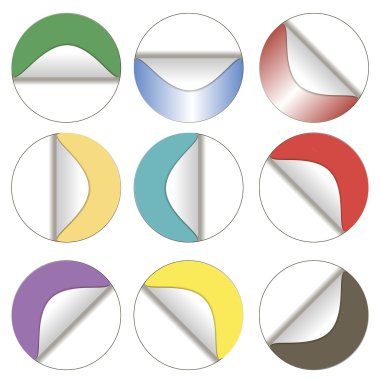 Boş etiketleri, metin için yer ile yuvarlak. Farklı renk kümesi. 