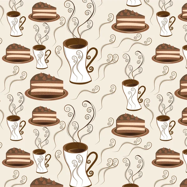 Seamless pattern. Seamless background with a cup of coffee and cake.