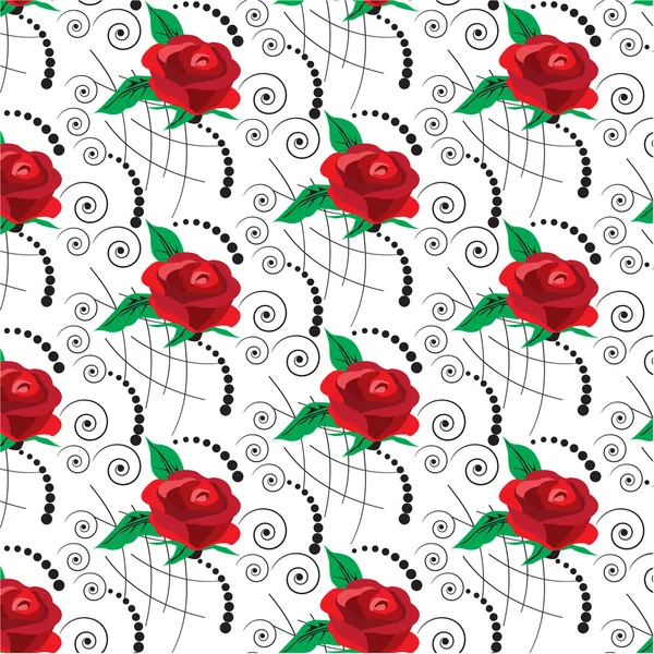シームレス パターン。生地、織物、紙、壁紙、web ページ、結婚式招待状の赤いバラと背景。ビンテージ スタイルです。花の飾り. — ストックベクタ