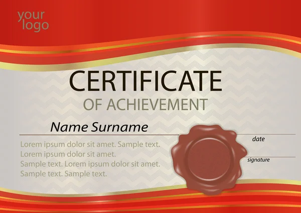 Certyfikat lub dyplom czerwony szablon z woskową pieczęcią. Wygranie konkursu. Laureat nagrody. — Wektor stockowy