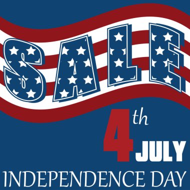 Satılık rozeti. 4 Temmuz Bağımsızlık günü arka plan. Poster. Ulusal bayrak rengini.