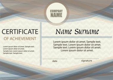 Başarı belgesi veya diploma şablonu. Yatay. 