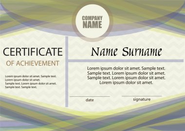 Başarı belgesi veya diploma şablonu. Yatay. 