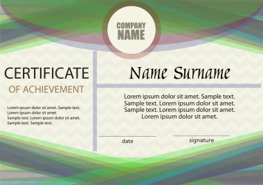Başarı belgesi veya diploma şablonu. Yatay. 