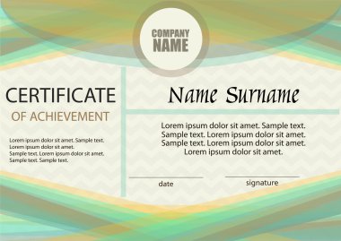 Başarı belgesi veya diploma şablonu. Yatay. 