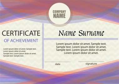 Başarı belgesi veya diploma şablonu. Yatay. 