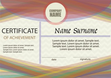 Başarı belgesi veya diploma şablonu. Yatay. 